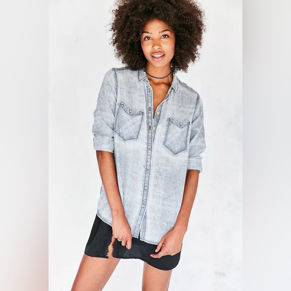 Urban Outfitters BDG Nelly Plaid Women’s Button-Down Faded Blue Wash Shirt XS